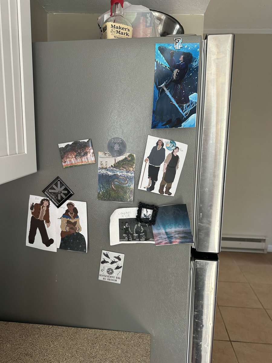 So I love all of your fanart so much I decided to make a Designated Fanart Place on my fridge. I am so, so grateful that enough of you like the show that I'm going to need to start buying more magnets to put all this up. Thank you.