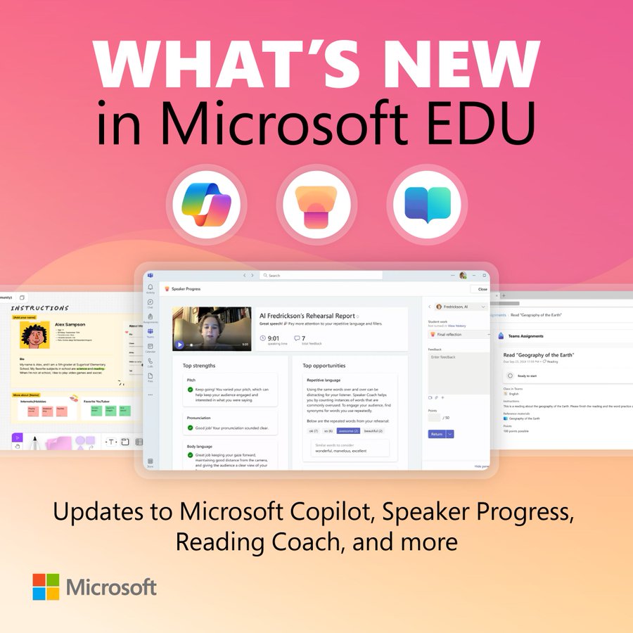 Check out the "What's New in #MicrosoftEDU" blog and read about new updates and features, including a @Figma partnership and numerous #AI innovations: msft.it/6015mxokd

#edchat