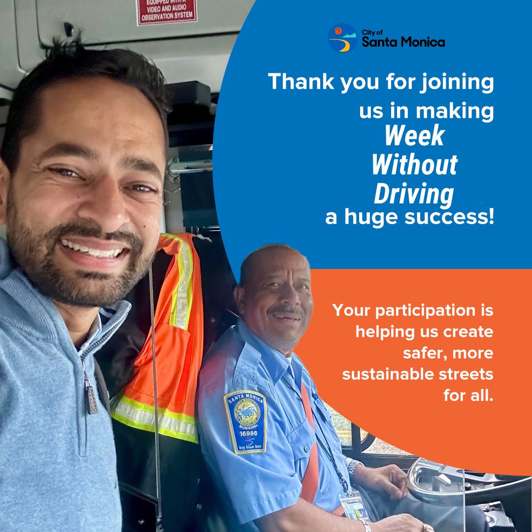 santamonicacity's tweet image. Santa Monica's Director of Transportation joined the #WeekWithoutDriving challenge—now we want to know how your experience went!

Share your stories, photos, and videos from #WWOD: Your insights help us build a more accessible and sustainable community! 💬📸 #GoSaMo