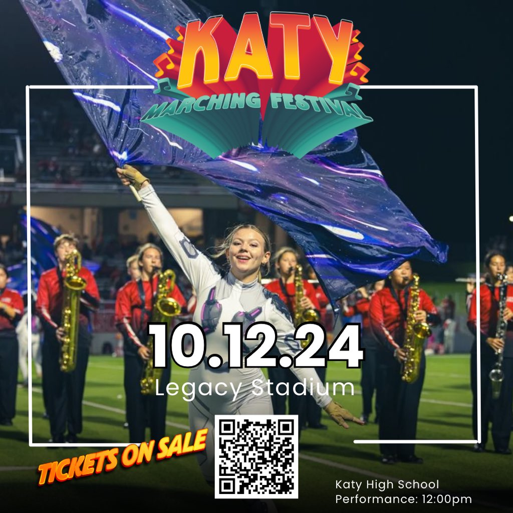 Katy Marching Festival (@katymarching) on Twitter photo Tickets now on sale for the #katymarchingfestival on October 12, 2024 featuring some of the top bands in the area. @fineartskatyisd #katyisdfinearts #katymarchingfestival #highschoolmarchingband <a href="/KatyColorGuard/">Katy HS Color Guard</a> <a href="/katyhsband/">Katy Tiger Band</a> π· <a href="/pacomontoya/">Paco Montoya</a> Tickets now on sale for the #katymarchingfestival on October 12, 2024 featuring some of the top bands in the area. @fineartskatyisd #katyisdfinearts #katymarchingfestival #highschoolmarchingband <a href="/KatyColorGuard/">Katy HS Color Guard</a> <a href="/katyhsband/">Katy Tiger Band</a> π· <a href="/pacomontoya/">Paco Montoya</a>