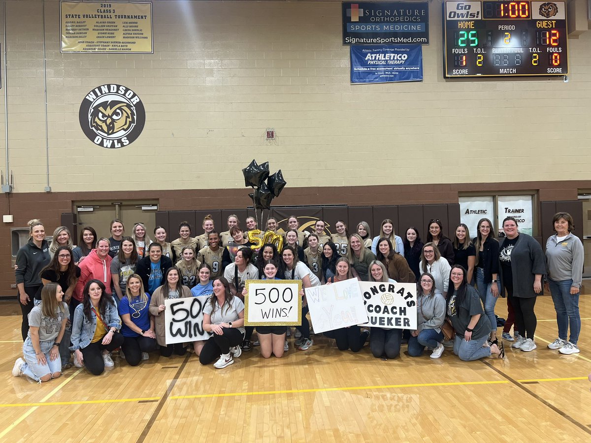 WindsorHighOwls's tweet photo. CONGRATULATIONS COACH DUEKER ON YOUR UNPRECEDENTED 500th VICTORY as the WHS HEAD VOLLEYBALL COACH!!!

@WindsorOwlVB @STLhssports @MyMoInfo @myleaderpaper @ksdknews @KMOV @FOX2now https://t.co/tDl6yYp891