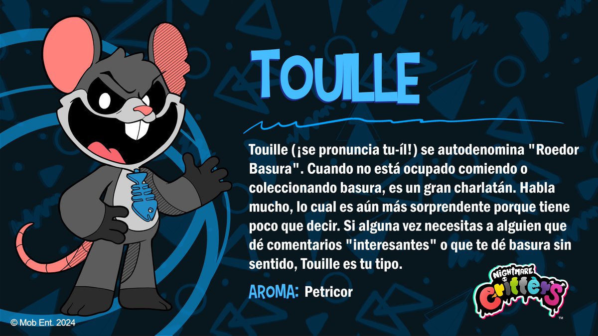NO querrás tener un banquete preparado por #Touille. Su, uhm, impecable gusto es único en los #NightmareCritters. Se asegurará de dar muchas vueltas al contarte todo sobre ello. 🐀🍖

touille es otaku (no se baña)
