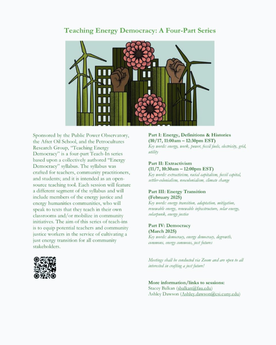 Friends: the amazing <a href="/sbalkan5/">Stacey Balkan 🐊👊</a> has created an ENERGY DEMOCRACY syllabus and organized a series of teach-ins to equip folks in energy humanities/energy justice to teach texts in the field. Please join me and others for the first installment next Thurs 10/17: