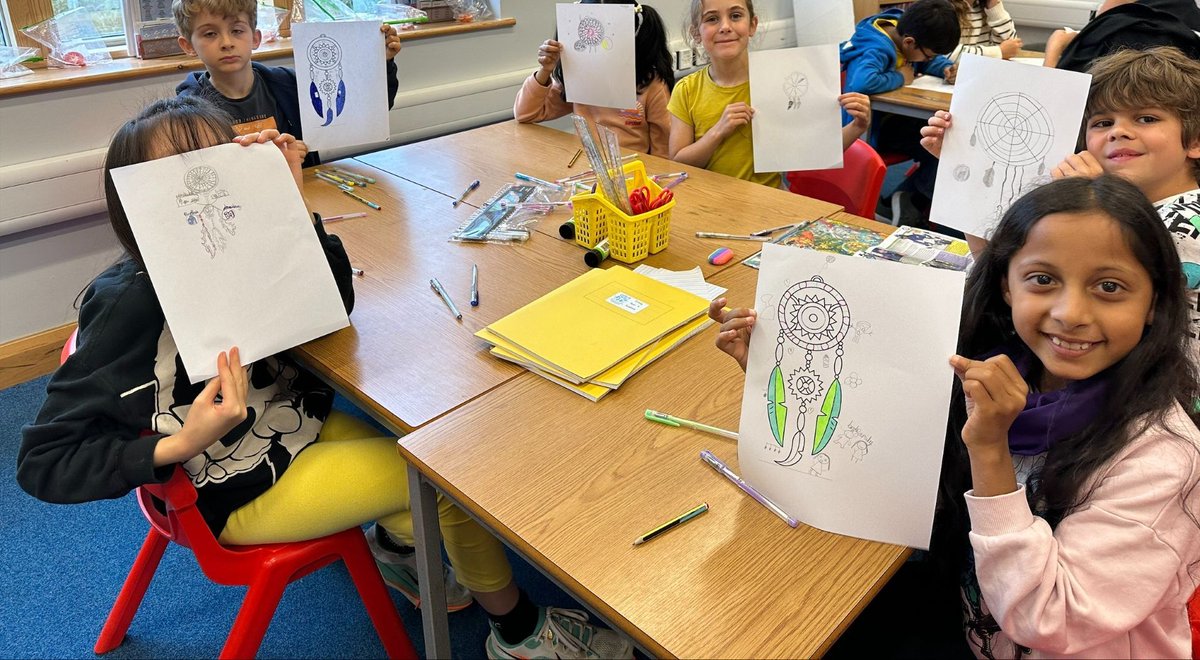 HambrookSchool's tweet photo. #Hambrook4 designed their own dreamcatchers for #WorldMentalHealthDay. Each student crafted unique charms representing their hopes and dreams, which they attached to their dreamcatchers. It was wonderful to see such a variety of aspirations in our class. https://t.co/bhsbmZoddH