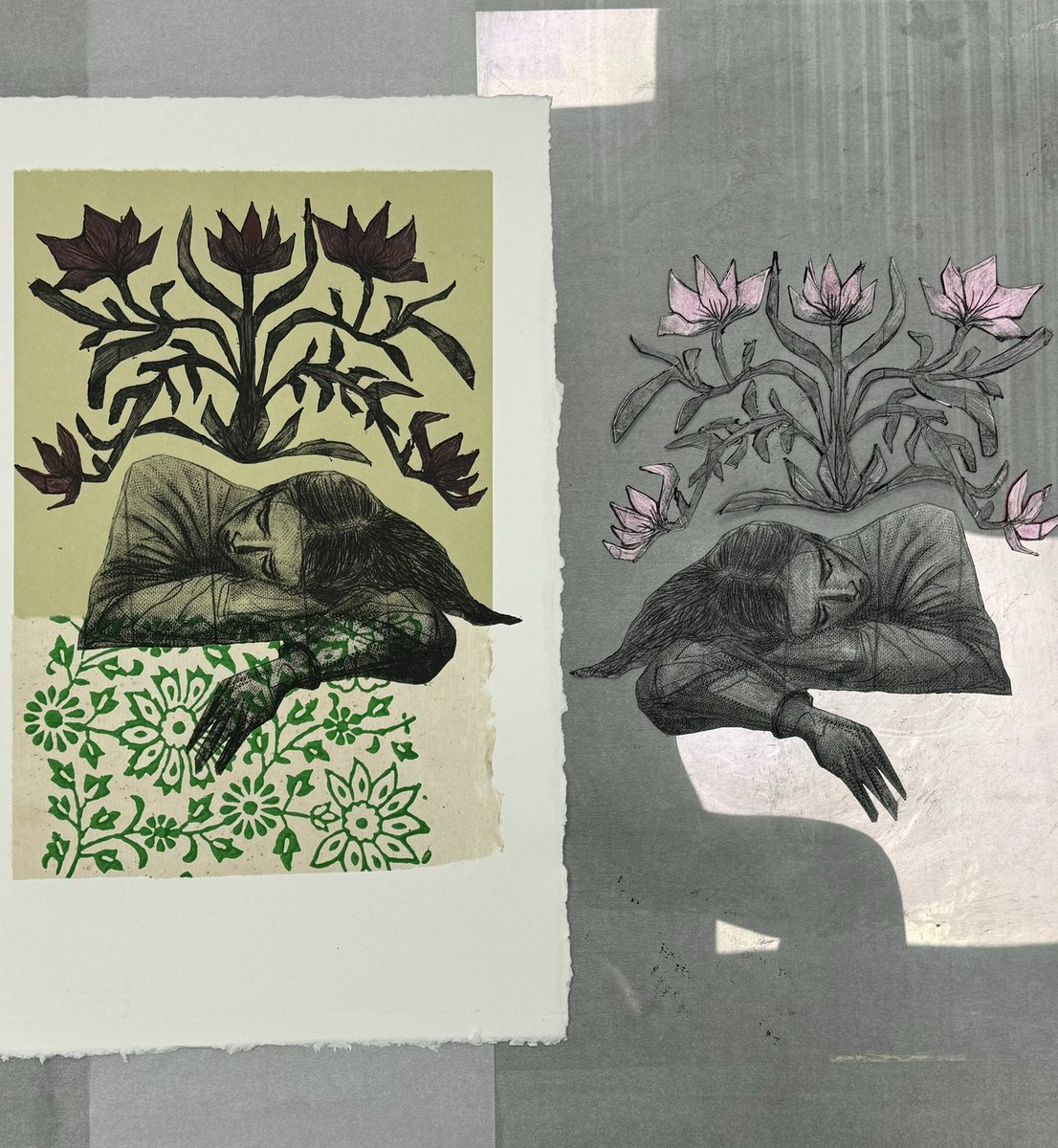 New Tetrapak Intaglio Prints with chinecollé #printmaking