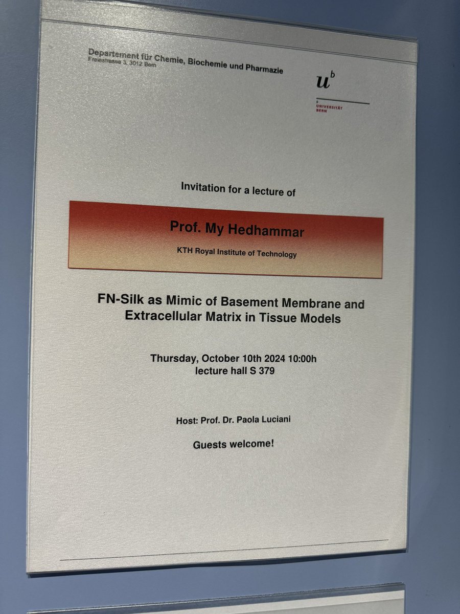 Luciani Lab (@luciani_lab) on Twitter photo We are thrilled to host <a href="/MyHedhammar/">My</a> from <a href="/KTHuniversity/">KTH Royal Institute of Technology</a> at <a href="/DCBPunibern/">DCBPunibern</a> <a href="/unibern/">Universität Bern</a> tomorrow morning! We look forward to her talk on fibronectin silk in tissue models! <a href="/PharmaBern/">PharmaBern</a> We are thrilled to host <a href="/MyHedhammar/">My</a> from <a href="/KTHuniversity/">KTH Royal Institute of Technology</a> at <a href="/DCBPunibern/">DCBPunibern</a> <a href="/unibern/">Universität Bern</a> tomorrow morning! We look forward to her talk on fibronectin silk in tissue models! <a href="/PharmaBern/">PharmaBern</a>