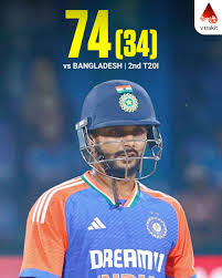 NKR In the second match of his career, he hit an explosive innings of 74 runs in 34 balls. In the second T-20 match between India and Bangladesh being played at Arun Jaitley Stadium, Reddy hit a lot of sixes and fours in 27 balls. "Nitish Kumar Reddy"
#INDvBAN