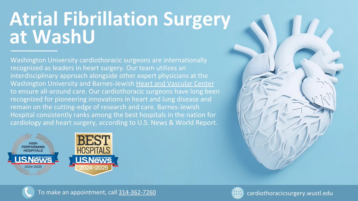 WashU_CT's tweet image. WashU surgeons pioneered the Cox-Maze procedure, the first surgical cure for AFib. Our experts at Barnes-Jewish lead the way in heart care and cutting-edge innovations. Learn more: bit.ly/3ZKudZh

#WashUCT #CardioThoracic
@BJC_HealthCare @usnews