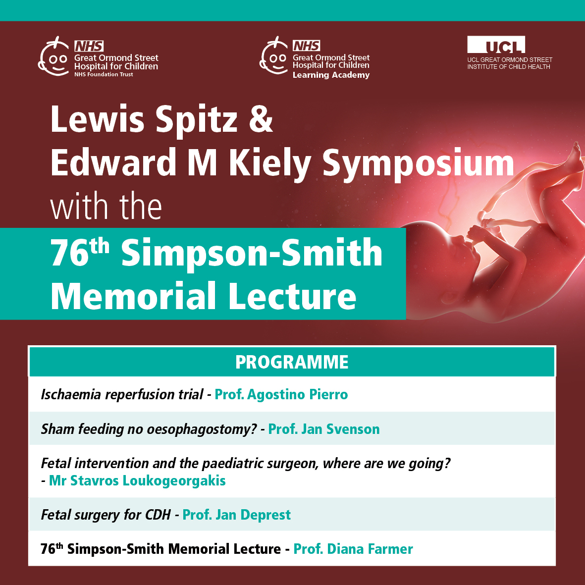 We have a packed programme for this year's Lewis Spitz &amp; Edward M Kiely Symposium with the 76th Simpson-Smith Memorial Lecture. Join us on 14 November to explore Innovations in Congenital Malformations.

Find out more: courses.gosh.org/event/76th_sym…

#NHS #Paeds #Education #Surgery