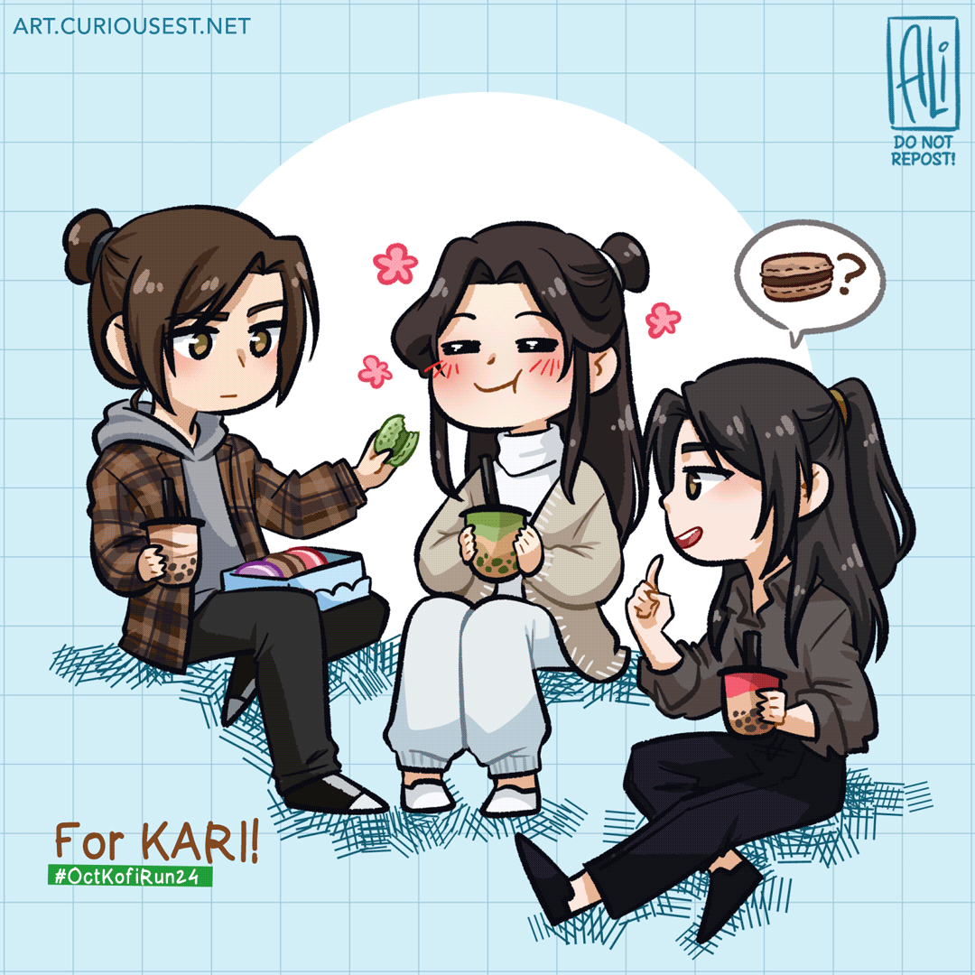 _artsy_alice's tweet photo. ☕️ #OctKofiRun24 Day 4 for Kari! 🧋
feng xin + xie lian + mu qing + boba + macarons + a chill time 😎 #TGCF https://t.co/pHeEKHqT7O