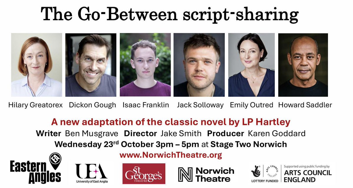 Karen Goddard (@kgoddard) on Twitter photo Join us on 23rd October at 3pm in Norwich for this FREE R&D sharing of part of <a href="/BenMusgrave1/">Ben Musgrave</a> ‘s brilliant new #TheGoBetween script directed by <a href="/JakeeDaniel/">Jake Smith</a> <a href="/easternangles/">Eastern Angles</a> and incorporating a community ensemble from <a href="/NorwichTheatre/">Norwich Theatre</a> & <a href="/StGeorgesGY/">St George's Theatre</a> #ACESupported Join us on 23rd October at 3pm in Norwich for this FREE R&D sharing of part of <a href="/BenMusgrave1/">Ben Musgrave</a> ‘s brilliant new #TheGoBetween script directed by <a href="/JakeeDaniel/">Jake Smith</a> <a href="/easternangles/">Eastern Angles</a> and incorporating a community ensemble from <a href="/NorwichTheatre/">Norwich Theatre</a> & <a href="/StGeorgesGY/">St George's Theatre</a> #ACESupported