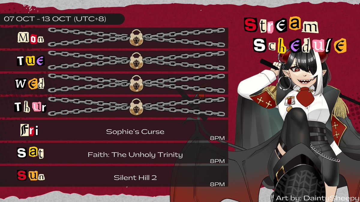 Schedule update for this week! I think we will do all non-horror games next month! I've been wanting to start on Silent Hill for the longest time and now that it's out, what better time to play it than SPOOKTOBER! TIME TO LOCK IT DOWN!!