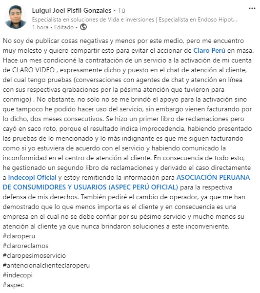 Luigui5787's tweet photo. @ClaroPeru , @IndecopiOficial , @ASPECPERU 
#claroperu
#pesimoservicio
#denuncia 
#claroreclamos https://t.co/ksrvl2HKFO
