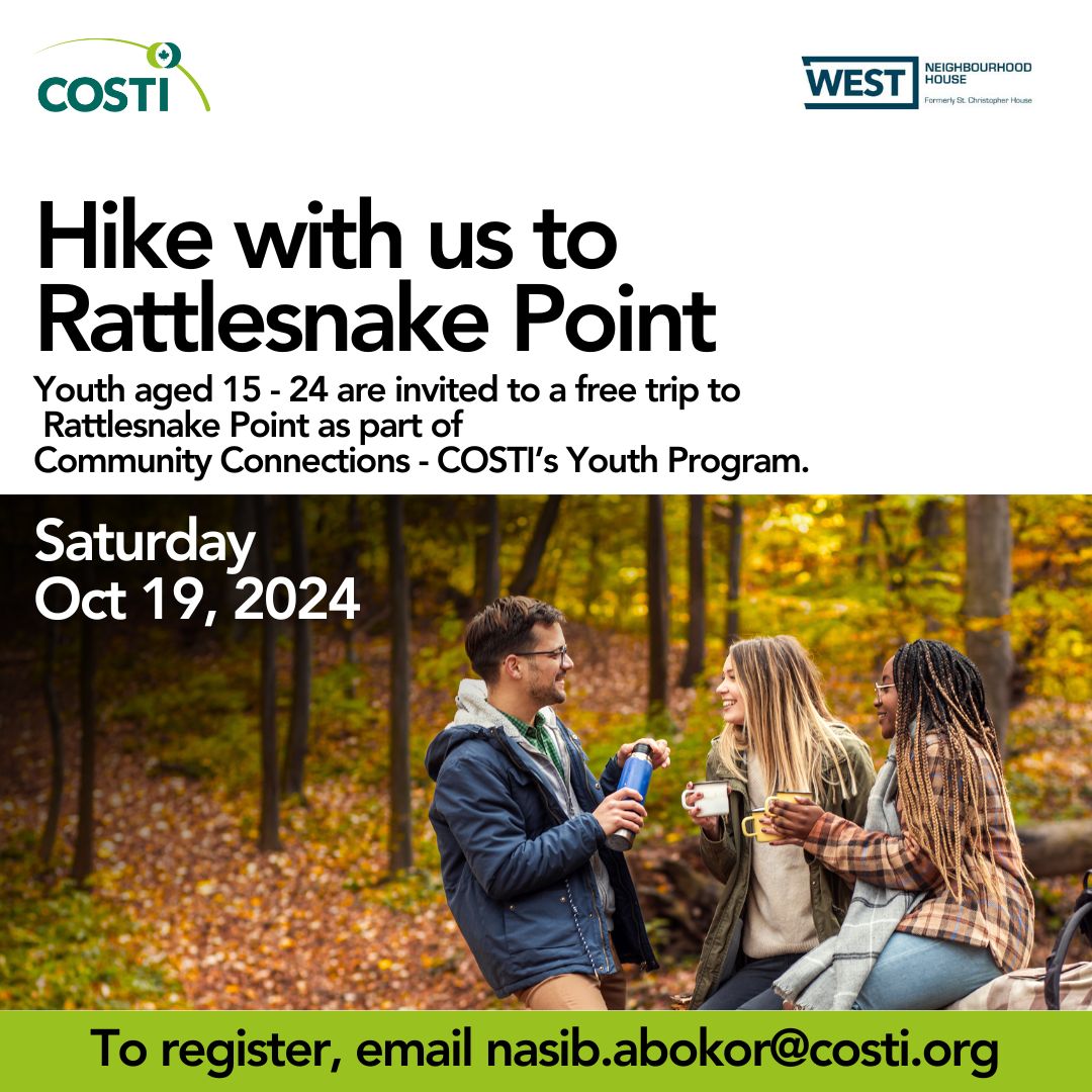 COSTI_org's tweet image. Join us on a hike to Rattlesnake Point in Milton on October 19, 2024. Experience the beautiful fall colours and admire the 800-year-old cedars. Transportation and Entrance Fee are covered. To register, email nasib.abokor@costi.org by Oct 15, 2024.

#FreeTrip #NatureHike