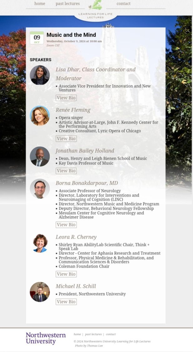 Borna Bonakdarpour (@bbonakda) on Twitter photo What an honor to be part of a panel alongside such distinguished individuals. So heartwarming to see the field of Music and Health is gaining more attention.
<a href="/NorthwesternU/">Northwestern</a>
<a href="/ReneeFleming/">Renee Fleming</a>
<a href="/SoundHealthNet/">Sound Health Network</a>
<a href="/NMuseMed21/">Northwestern Music and Medicine Program</a>
<a href="/BienenSchoolNU/">Northwestern Bienen School of Music</a>
<a href="/AbilityLab/">Shirley Ryan AbilityLab</a>
<a href="/NMNeurology/">NM Neurology</a>
<a href="/NUMesulamCenter/">Mesulam Center at Northwestern</a> What an honor to be part of a panel alongside such distinguished individuals. So heartwarming to see the field of Music and Health is gaining more attention.
<a href="/NorthwesternU/">Northwestern</a>
<a href="/ReneeFleming/">Renee Fleming</a>
<a href="/SoundHealthNet/">Sound Health Network</a>
<a href="/NMuseMed21/">Northwestern Music and Medicine Program</a>
<a href="/BienenSchoolNU/">Northwestern Bienen School of Music</a>
<a href="/AbilityLab/">Shirley Ryan AbilityLab</a>
<a href="/NMNeurology/">NM Neurology</a>
<a href="/NUMesulamCenter/">Mesulam Center at Northwestern</a>