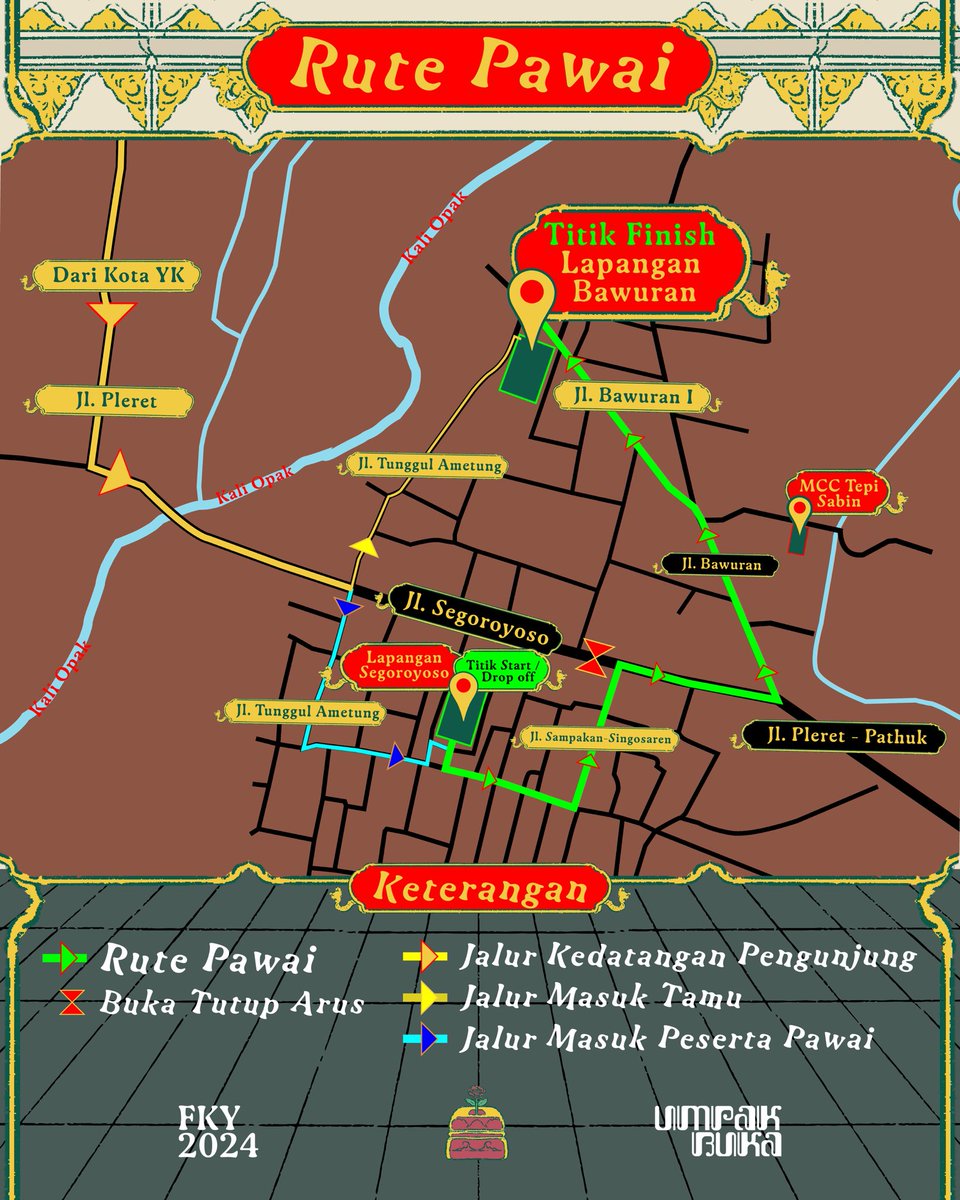 PEMBUKAAN FKY 2024

Cepak-cepak! FKY 2024 akan dibuka Lur!!! 

🗓10 Oktober 2024
🕒15.00 WIB - selesai
📍Lapangan Bawuran dan beberapa kawasan di Bantul

Jangan sampai ketinggalan ya,
Umpakke Lur!!
#FKY2024 #UMPAKBUKA #FESTIVALKEBUDAYAANYOGYAKARTA #PAMERANFKY