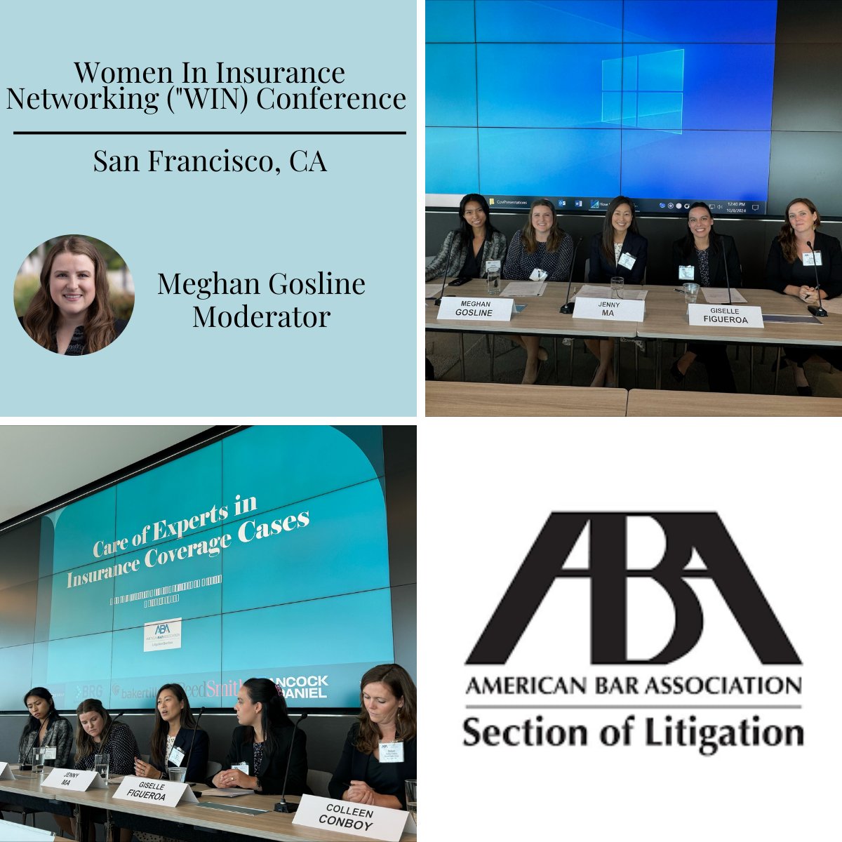 Yesterday, Meghan Gosline moderated the panel “Care of Experts in Insurance Coverage Cases” at the Women In Insurance Networking (WIN) Conference in San Francisco, hosted by the ABA Litigation Committee. We're proud to have Meghan representing Hancock Daniel at this event.