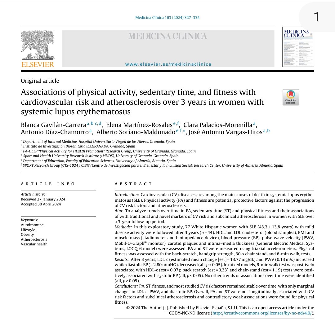 Alberto Soriano-Maldonado (@albertosoriano_) on Twitter photo The final version is out!
Associations of #physicalactivity, sedentary time, and #fitness with #cardiovascular risk and #atherosclerosis over 3 years in women with systemic #lupus erythematosus
Your article link:
authors.elsevier.com/sd/article/S23…
<a href="/MedInternaHUVN/">Medicina Interna - HUVN</a> <a href="/SPORTResearchG1/">SPORT Research Group</a> The final version is out!
Associations of #physicalactivity, sedentary time, and #fitness with #cardiovascular risk and #atherosclerosis over 3 years in women with systemic #lupus erythematosus
Your article link:
authors.elsevier.com/sd/article/S23…
<a href="/MedInternaHUVN/">Medicina Interna - HUVN</a> <a href="/SPORTResearchG1/">SPORT Research Group</a>