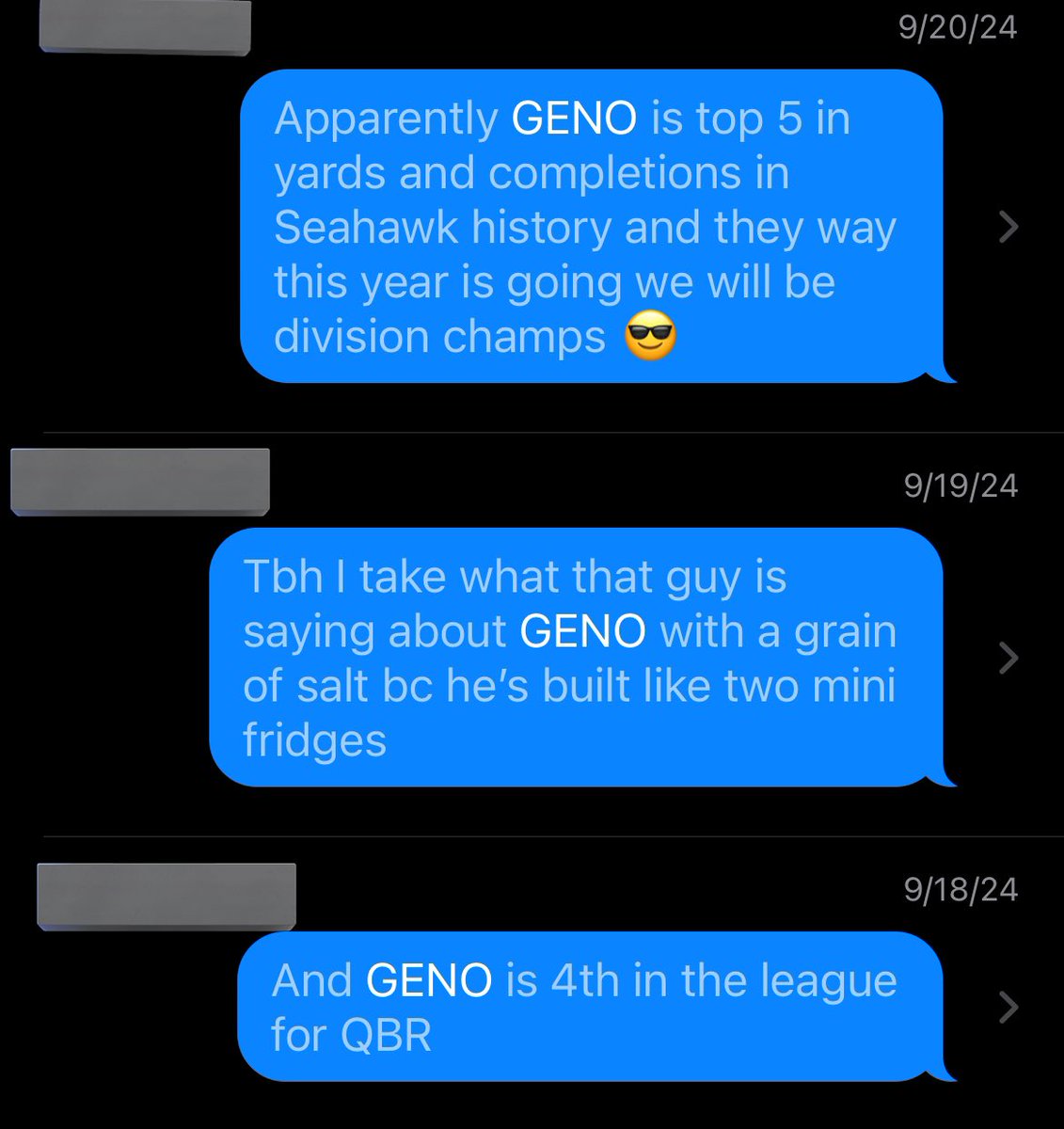 wympony's tweet photo. @Seahawks @DevonWitherspo1 I go to war every week in the group chat for you guys I deserve this, 😭this was the most pg rated screen shots I could take. They are beating me up in the gc please Seahawk admin save me 😭 https://t.co/sns8npYtk8
