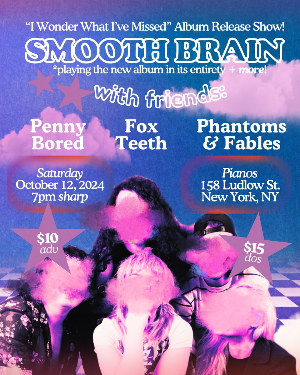 we’re celebrating @smoothbrainmusic’s new record this weekend in NY with Penny Bored and Phatoms &amp; Fables🙂‍↕️ you don’t wanna miss it, this shows gonna be a mf banger ‼️

📸: ariel d.