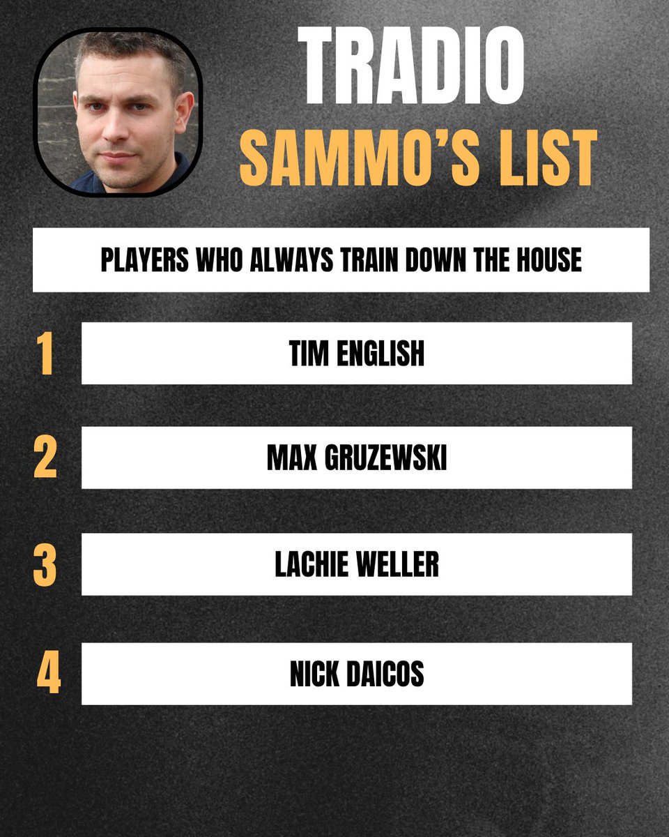 TradioAFL's tweet photo. #Preseason is just around the #corner!!!

Sammo's TRADIO Training Reports #captivate us and help you get ready for the trade period each year.

Sammo's List brought to you by Baudrillard Tyres. https://t.co/rZDvzL5lyj