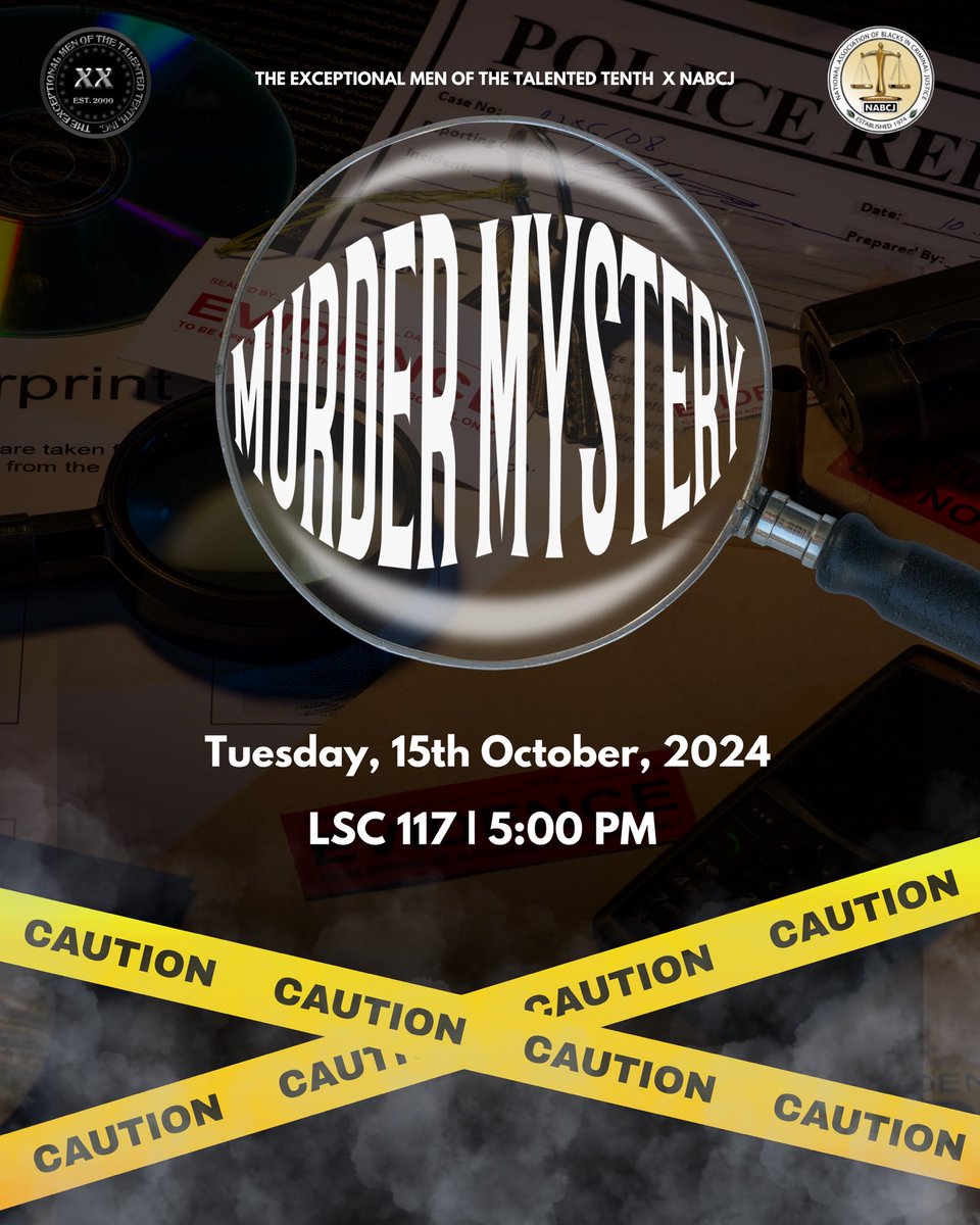 Ready to solve a mystery?
The Exceptional Men of The Talented Tenth Inc, in collaboration with NABCJ present a night of suspense. Sharpen your instincts and come discover the hidden truth!⚠️🕵🏽‍♂️
