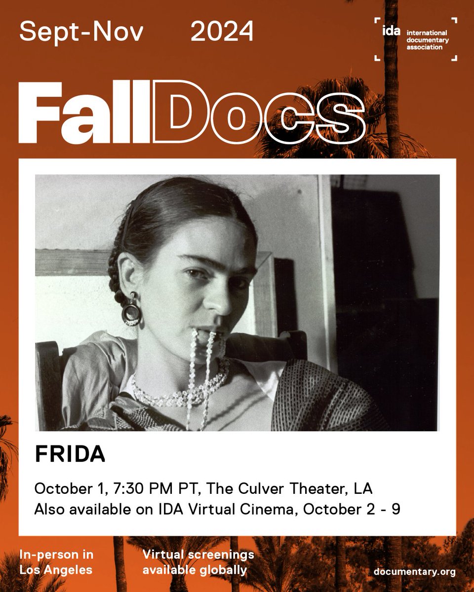 IDAorg's tweet photo. Last chance to watch 'Frida' on the IDA Virtual Cinema platform for #FallDocs. Watch before 11:59pm PT. IDA members get free access. https://t.co/GAHuBg1vI9 https://t.co/iAhs4wkACR