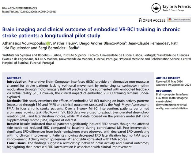 NeuroRehabLab (@neurorehablab) on Twitter photo We are excited to share the findings from our latest publication: "Brain imaging and clinical outcome of embodied VR-BCI training in chronic stroke patients: a longitudinal pilot study" by Athanasios Vourvopoulos et al. 
<a href="/U_Madeira/">Universidade Madeira</a> <a href="/novalincs/">NOVA LINCS</a> <a href="/laseeb_isr/">LaSEEB</a> <a href="/NeuroRehabLab/">NeuroRehabLab</a> We are excited to share the findings from our latest publication: "Brain imaging and clinical outcome of embodied VR-BCI training in chronic stroke patients: a longitudinal pilot study" by Athanasios Vourvopoulos et al. 
<a href="/U_Madeira/">Universidade Madeira</a> <a href="/novalincs/">NOVA LINCS</a> <a href="/laseeb_isr/">LaSEEB</a> <a href="/NeuroRehabLab/">NeuroRehabLab</a>