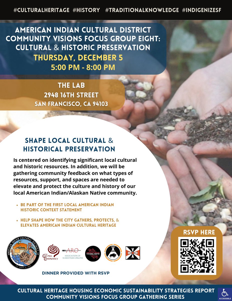 Please RSVP to join us for the American Indian Cultural District (AICD) Community Visions Focus Group Gathering focused on Historic &amp; Cultural Preservation on Thursday, December 5th at The Lab from 5-8:00PM. 

RSVP here: forms.gle/v6HnfrURgRKzaS…