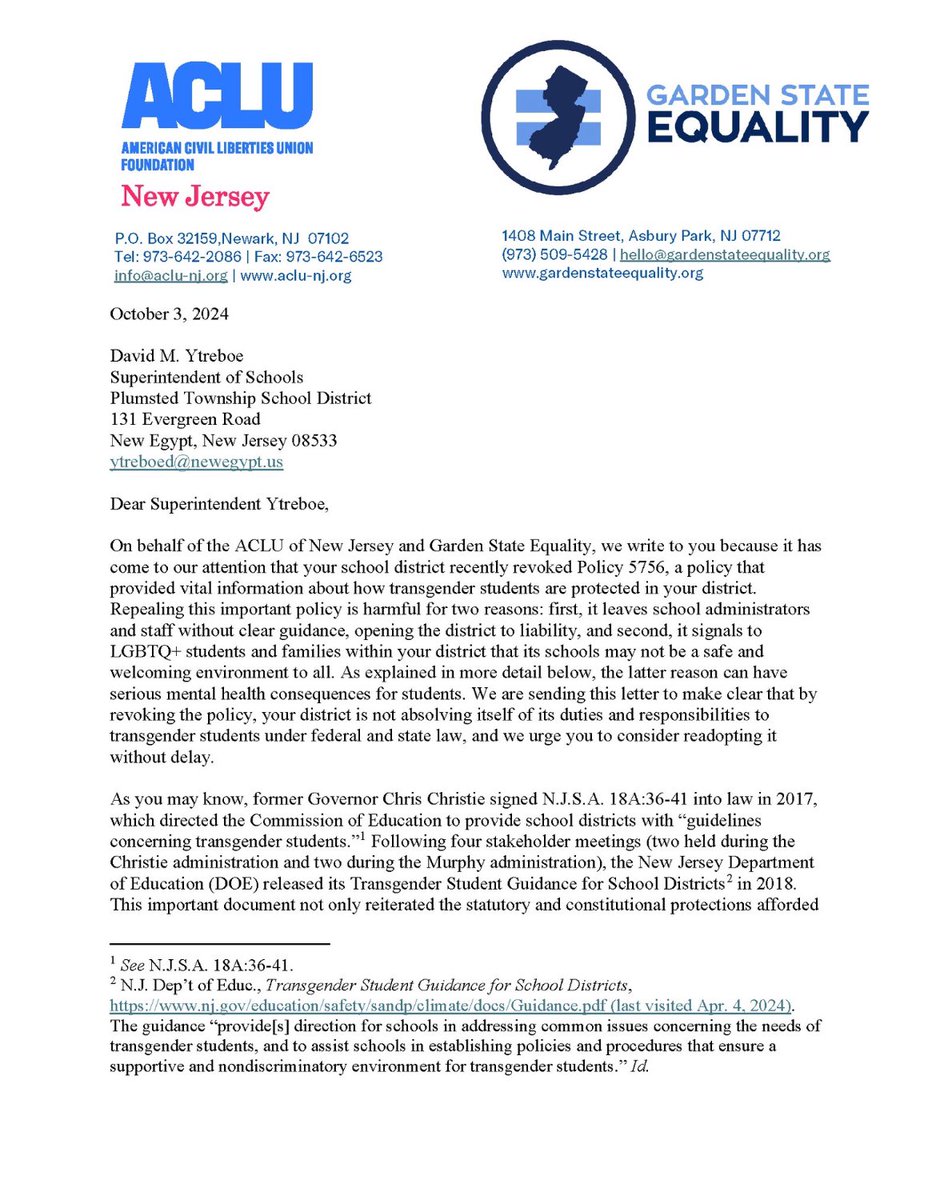wakeupnj's tweet photo. 5756 (It advises against parental notification should a child begin to transition genders while at their school) was always guidance, never policy, the state even lied about this very fact

Stay out of our New Jersey schools ACLU &amp; Garden State Equality https://t.co/x3S0375y6w