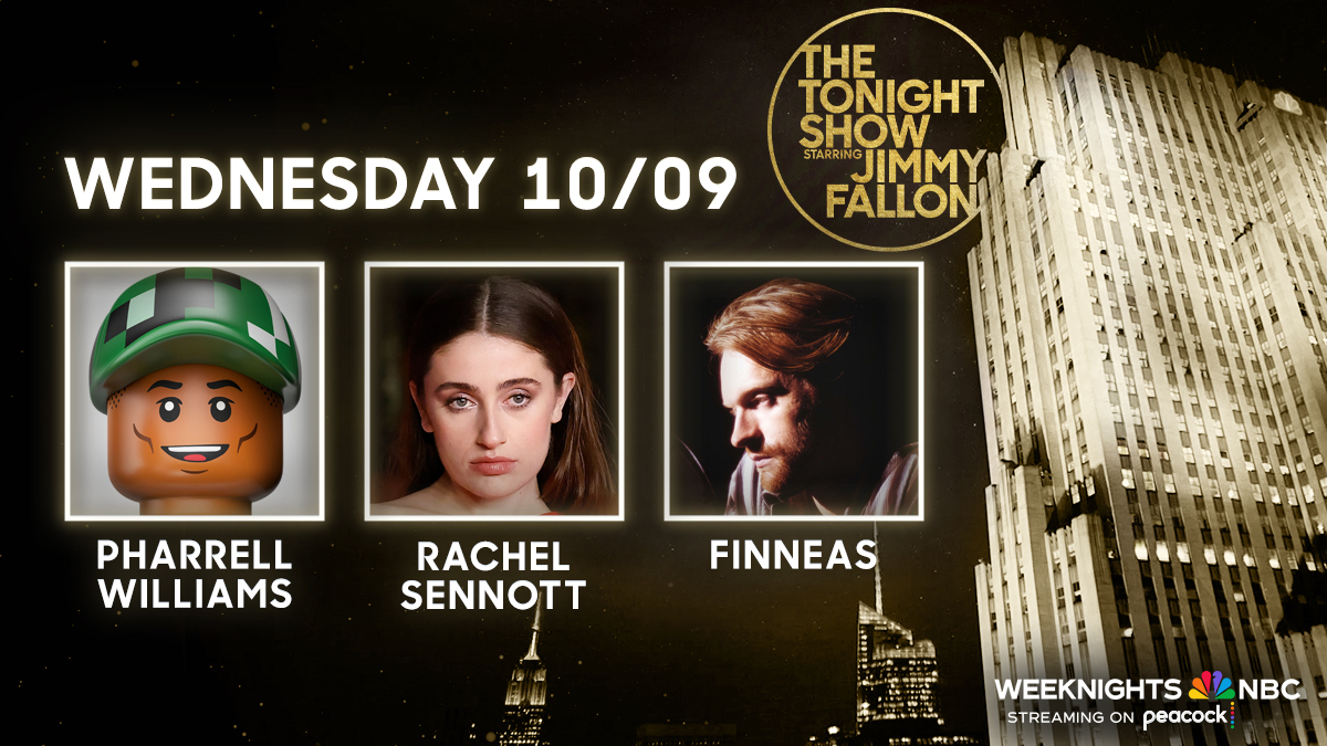 Tonight on the show ⬇️

📺 <a href="/Pharrell/">Pharrell Williams</a>
🎬 Rachel Sennott
🎤 Talk + Performance from <a href="/finneas/">FINNEAS</a>

#FallonTonight