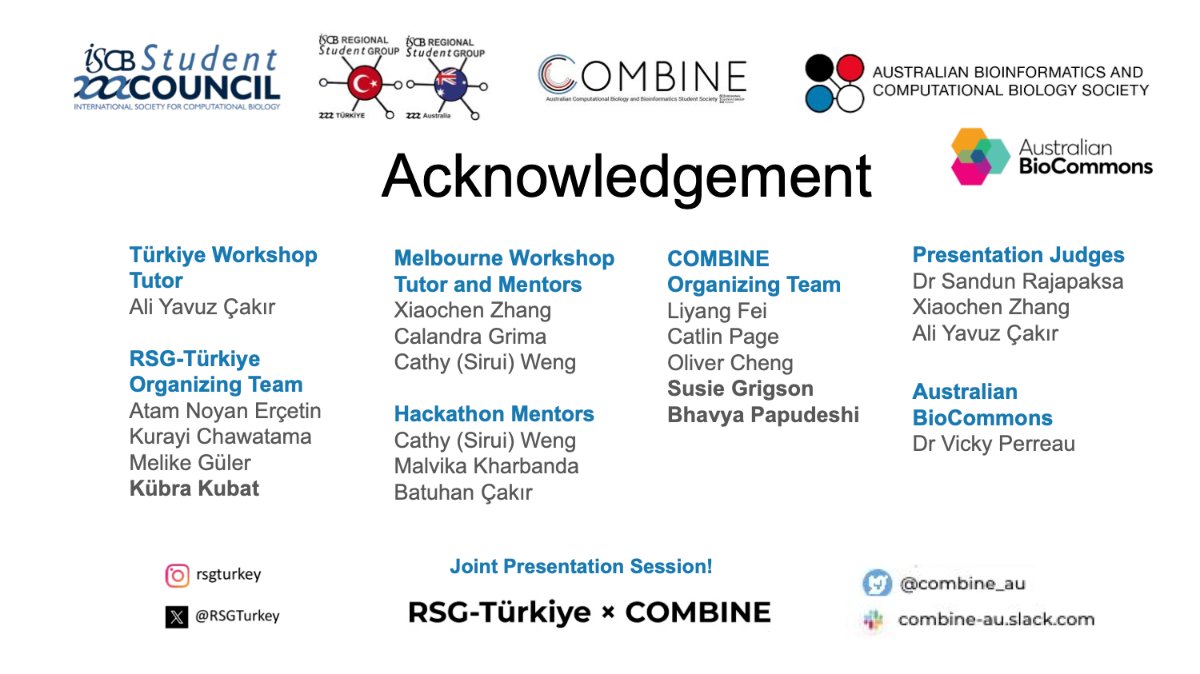 COMBINE (@combine_au) on Twitter photo From 23–25 Sept, <a href="/iscbsc/">ISCB Student Council</a> student groups <a href="/RSGTurkey/">ISCB SC RSG Türkiye</a> and RSG Australia (COMBINE) held an international scRNA-Seq Hackathon 🌏🌍
Over 50 attendees enjoyed another successful event in our growing partnership with RSG-Türkiye! Thanks to all who contributed 🙏 From 23–25 Sept, <a href="/iscbsc/">ISCB Student Council</a> student groups <a href="/RSGTurkey/">ISCB SC RSG Türkiye</a> and RSG Australia (COMBINE) held an international scRNA-Seq Hackathon 🌏🌍
Over 50 attendees enjoyed another successful event in our growing partnership with RSG-Türkiye! Thanks to all who contributed 🙏