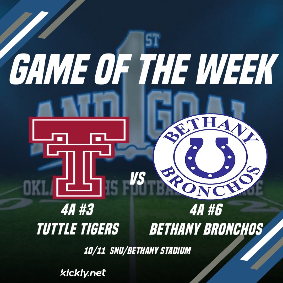Week 6 Games of the Week!

Last Matchup- Tuttle 30 Bethany 10 (2023)

Series History- 14-3 Tuttle

Players to Watch
Tuttle- CJ Simon WR/DB
(<a href="/alldaycj34/">CJ Simon</a>)

Bethany- Judson Gilliland RB/LB
(<a href="/JudsonAce/">Judson Ace Gilliland</a>)

#okpreps