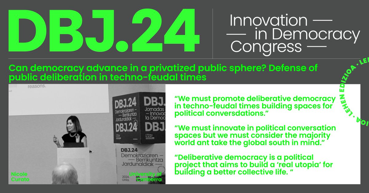 Arantzazulab (@arantzazulab) on Twitter photo #DBJ2024🔥<a href="/NicoleCurato/">Nicole Curato</a> a researcher with extensive experience in democracy innovation, was the first speaker with the presentation: 'Can democracy move forward in a privatised public sphere? Defending public deliberation in techno-feudal times'👀👇 #DBJ2024🔥<a href="/NicoleCurato/">Nicole Curato</a> a researcher with extensive experience in democracy innovation, was the first speaker with the presentation: 'Can democracy move forward in a privatised public sphere? Defending public deliberation in techno-feudal times'👀👇
