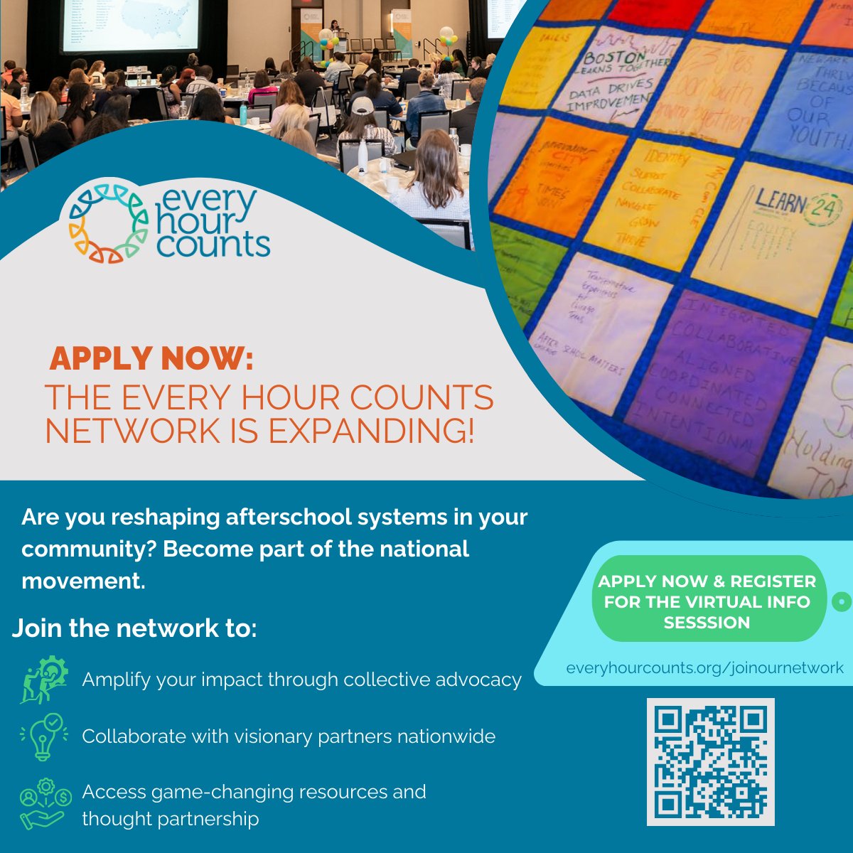 Exciting opportunity! Is your org transforming afterschool systems in your community? Join the Every Hour Counts network &amp; amplify your impact through collaboration, advocacy, &amp; access to key resources. Apply by Nov 22!
🗓 Info session: Oct 16, 2pm ET
🔗 Register: