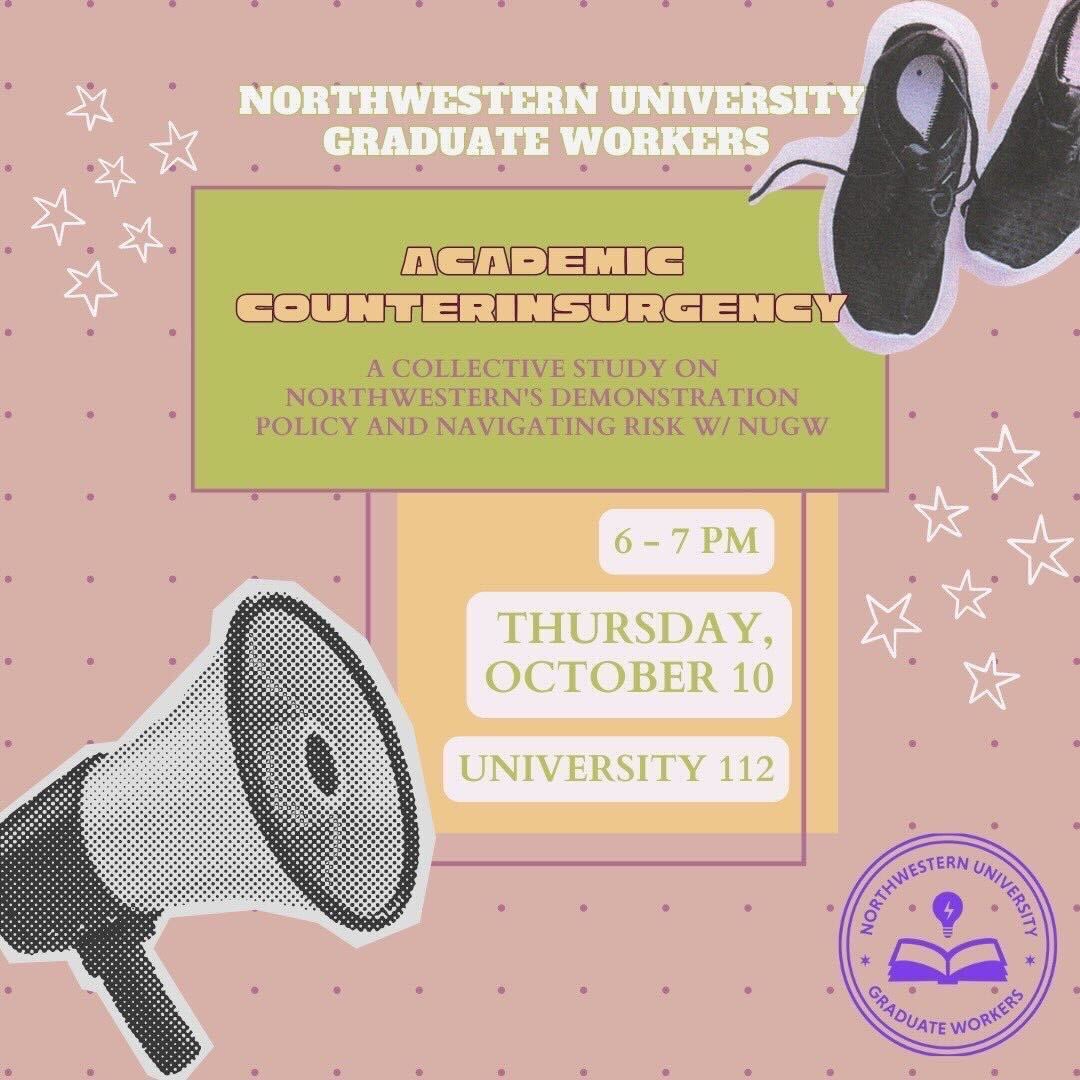 Join us for the Solidarity Committee’s interactive workshop “Academic counterinsurgency” at an NU disorientation ‘24 event tomorrow! Come join us and learn about organizing as we discuss NU’s latest demonstration policy. Check the link in bio for more!