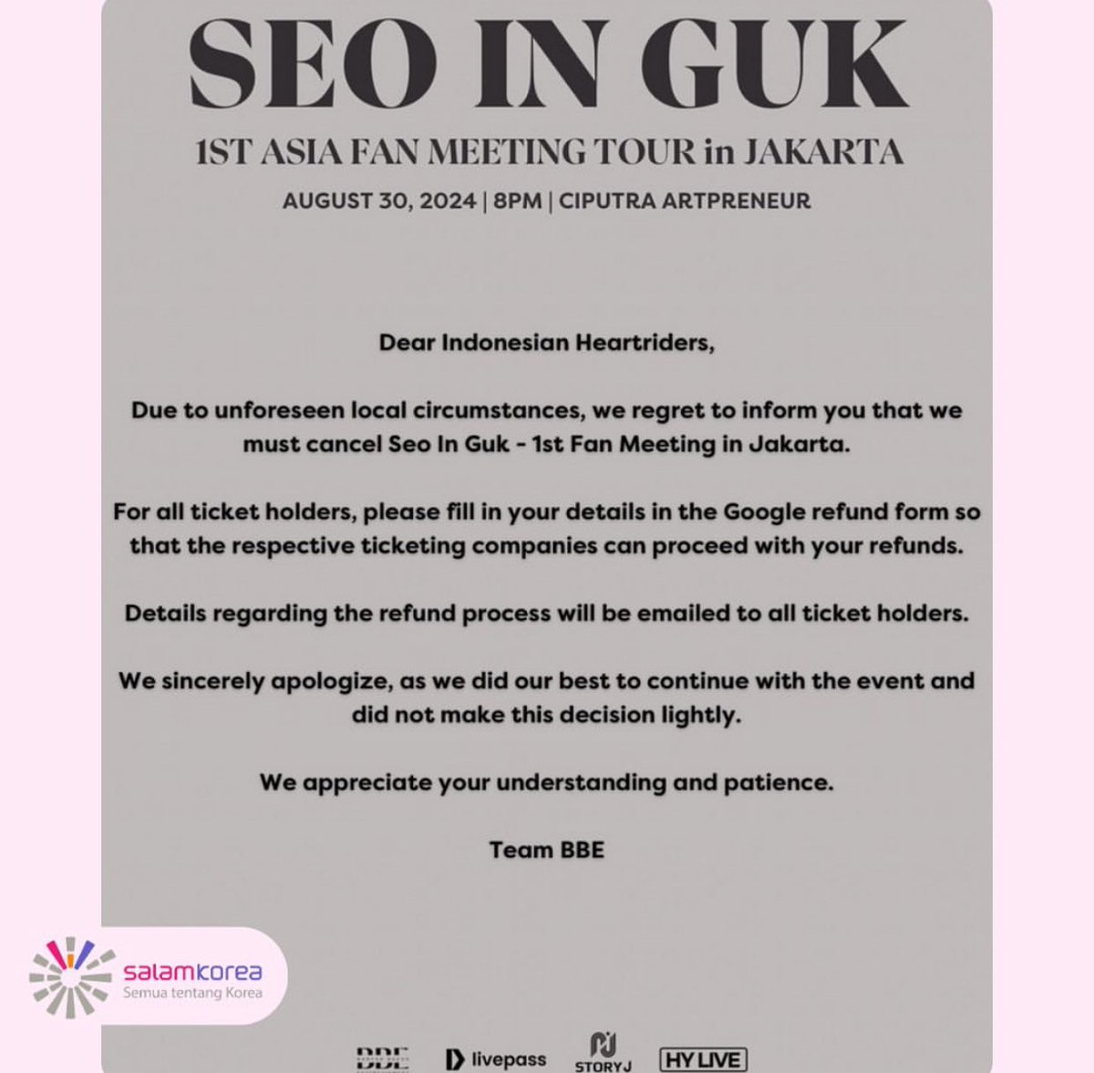smittenbyhuta's tweet photo. Ada yang salah sama promotor2 di Indonesia. Bahkan setelah verifikasi AHU &amp; terdaftar pun belum tentu bertanggung jawab. Contoh yang batal dan belum di refund
- Fancon BTOB @Seraph_ent 
- FM Kang Minhyuk @tsslabel 
- FM Seo Inguk @banyakbagusent 
Perlu tindakan @Kemenparekraf sih https://t.co/ePwxkMcOsN