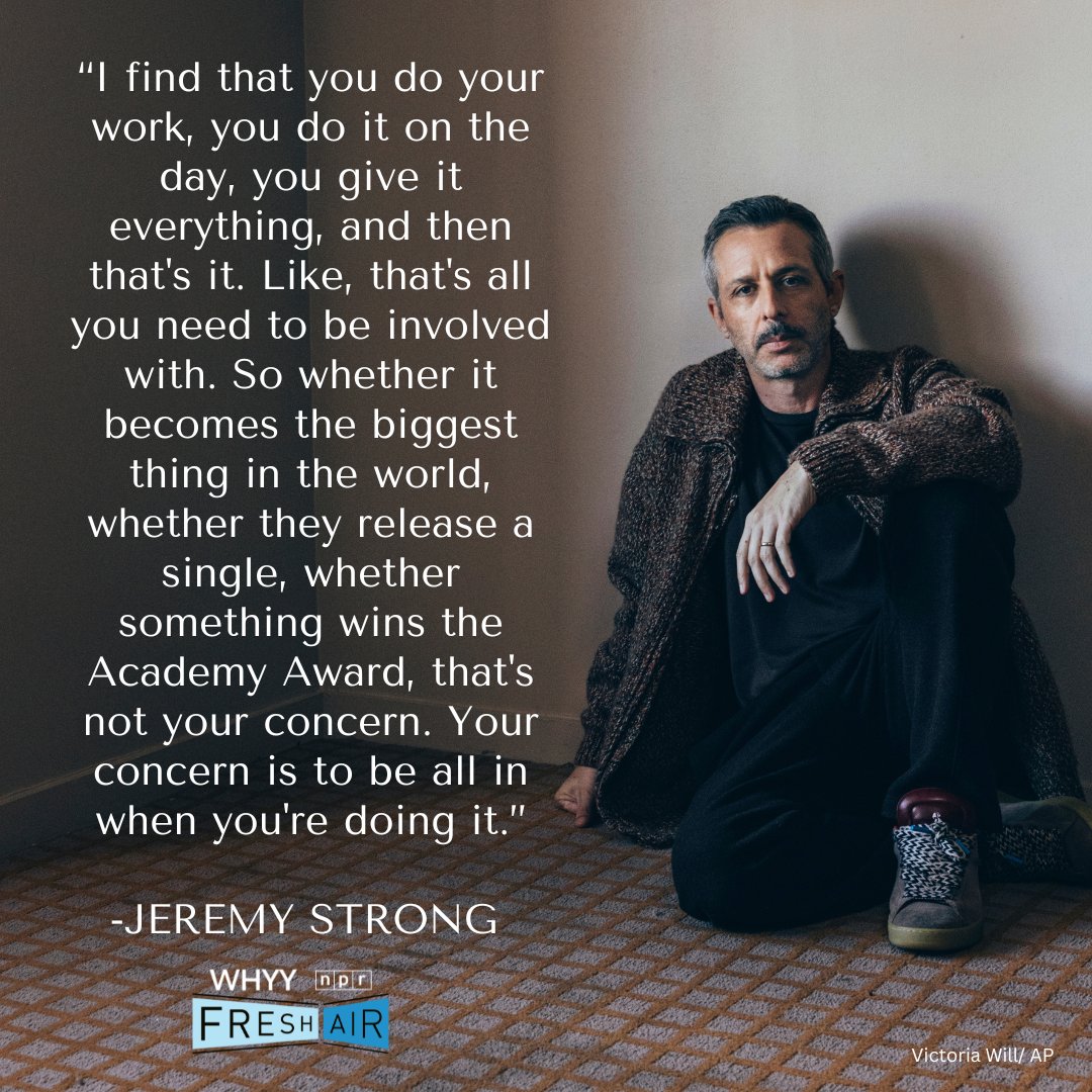 Terry Gross asks Jeremy Strong, "How did it feel to end your relationship with Kendall when #Succession ended? Did you feel liberated from him or did you miss him?"  He says, "I have a stack of scripts in my office and it's like this stack of lives that I've had that when they're