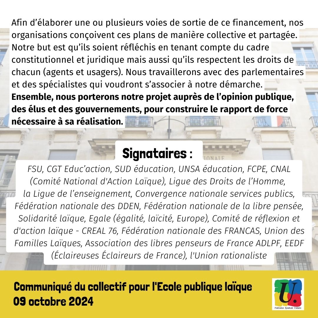 💶L'argent public c'est pour l'école publique ! 💶
🗞️Communiqué de 19 organisations pour "réorienter les fonds publics vers l’école publique laïque"
#FrontPourLecole
