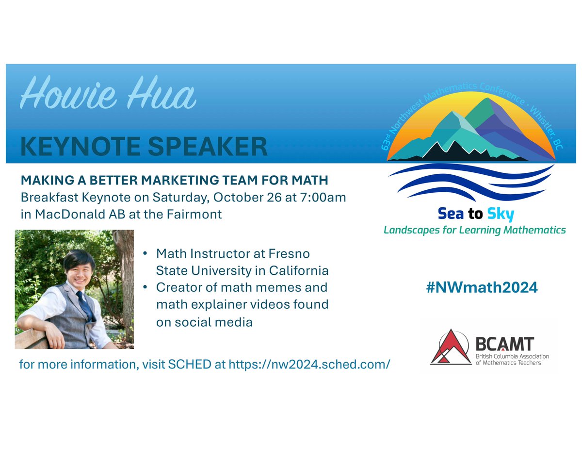 nwmathconf's tweet image. A @howie_hua keynote and breakfast. What a way to start day three of #NWmath2024! October 24-26, Whistler, BC at the Fairmont and Westin hotels.