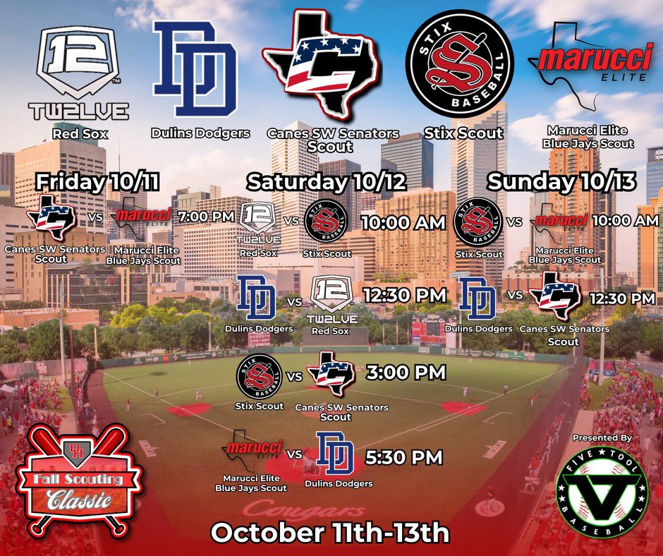 Introducing the Fall Scouting Classic presented by Five Tool

We’re happy to come together with some of the top organizations in Texas to provide a great opportunity for players, college coaches &amp; pro scouts. This will be a top scouting event in TX this weekend for 2025s &amp; 2026s.