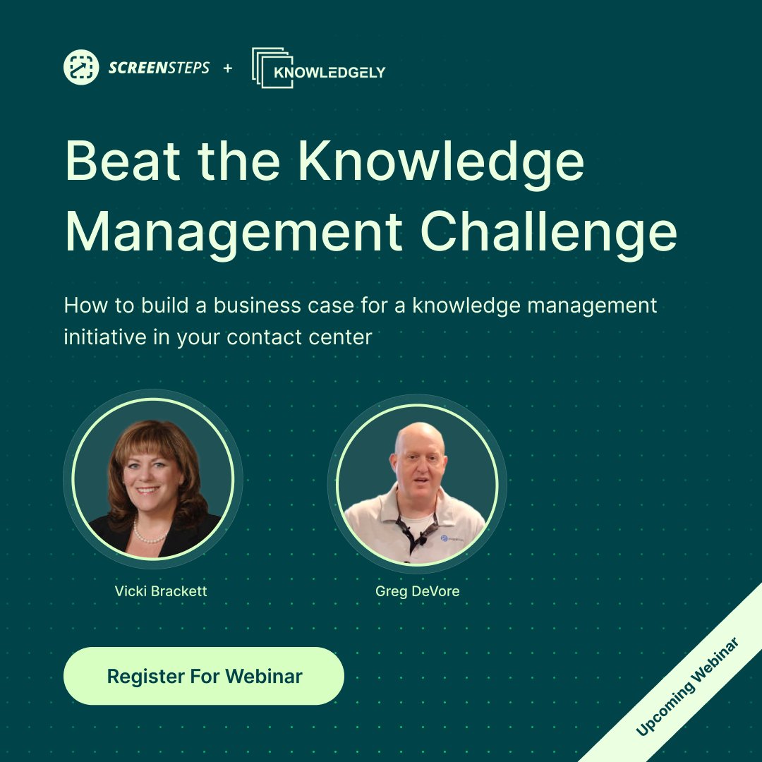 screensteps's tweet photo. Need help building a persuasive business case for a knowledge management initiative?

Join ScreenSteps CEO Greg DeVore and Knowledgely™ Chief Knowledge Officer Vicki Brackett tomorrow, Oct. 10 at 1 pm EST for actionable tips.

Register here: https://t.co/qwq1IvqBQQ https://t.co/bumWyXEGz8