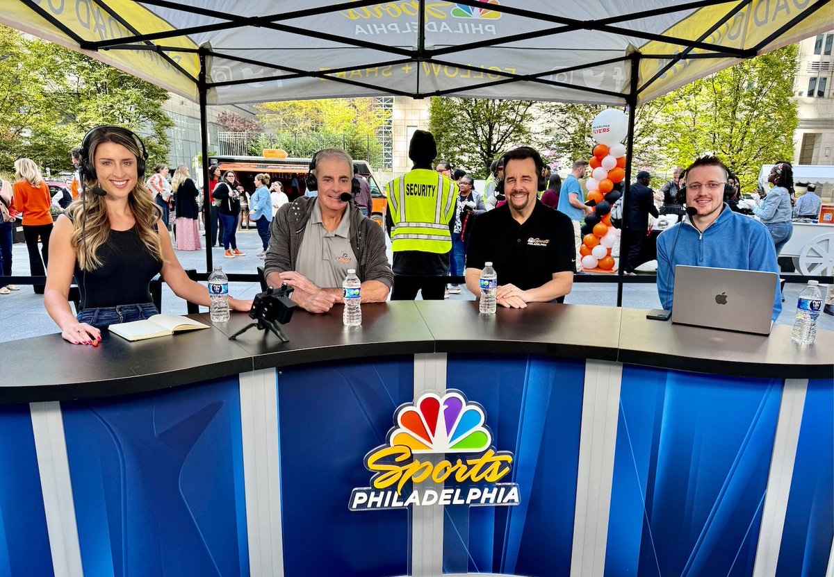 JHallNBCS's tweet photo. Real pleasure talking Flyers with absolute pros in @ashlynrsullivan, @nufced and @JimJPhilly.

Big thanks to @AshleyHallTV, @tomfiner, @_travishughes, @imBenBerry and @DSoudersNBCS for making it all go.

We previewed the Flyers' 2024-25 season here: https://t.co/eg9pZgHMqu https://t.co/UKiHrZhSxz