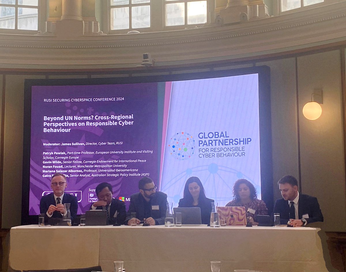 Pleased to present the results of my work for <a href="/RUSI_org/">RUSI</a> on responsible cyber behaviour. In the forthcoming paper I show how the states in Europe define their responsibility to:
🛡️ Shield
⛔ Refrain
🚦Constrain
🤝 Assist
🔊 Uphold
Cross-regional compendium coming soon!