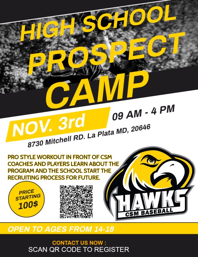 On November 3rd the College of Southern Maryland is a hosting a high school showcase camp. Great opportunity to showcase your skills and get hands on instruction from the coaching staff.