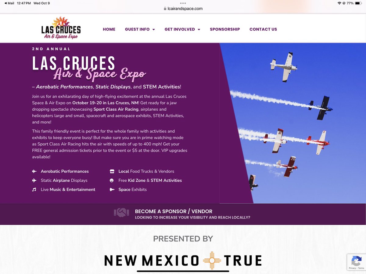 SenatorSoules's tweet image. The Las Cruces Airshow &amp;amp; Air Races are next weekend.  Don’t miss this family friendly event.  Tickets are FREE! (If you get on-line in advance).  Get your tickets at lcairandspace.com 🚀 400mph airplanes racing 50ft above the surface around a loop course. Please share.
