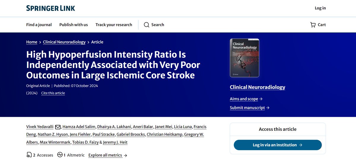 Hamza A. Salim, M.D. (@hamza_isleem) on Twitter photo What is the role of hypoperfusion intensity ratio (HIR) in perfusion imaging in large-core ischemic stroke prognostications? 🩻🧠
Find out in our most recent paper published at Clinical Neuroradiology
Huge thanks to Dr. <a href="/vsyedavalli/">Vivek Yedavalli, MD, MS, FAHA</a> for leading this important work!! What is the role of hypoperfusion intensity ratio (HIR) in perfusion imaging in large-core ischemic stroke prognostications? 🩻🧠
Find out in our most recent paper published at Clinical Neuroradiology
Huge thanks to Dr. <a href="/vsyedavalli/">Vivek Yedavalli, MD, MS, FAHA</a> for leading this important work!!