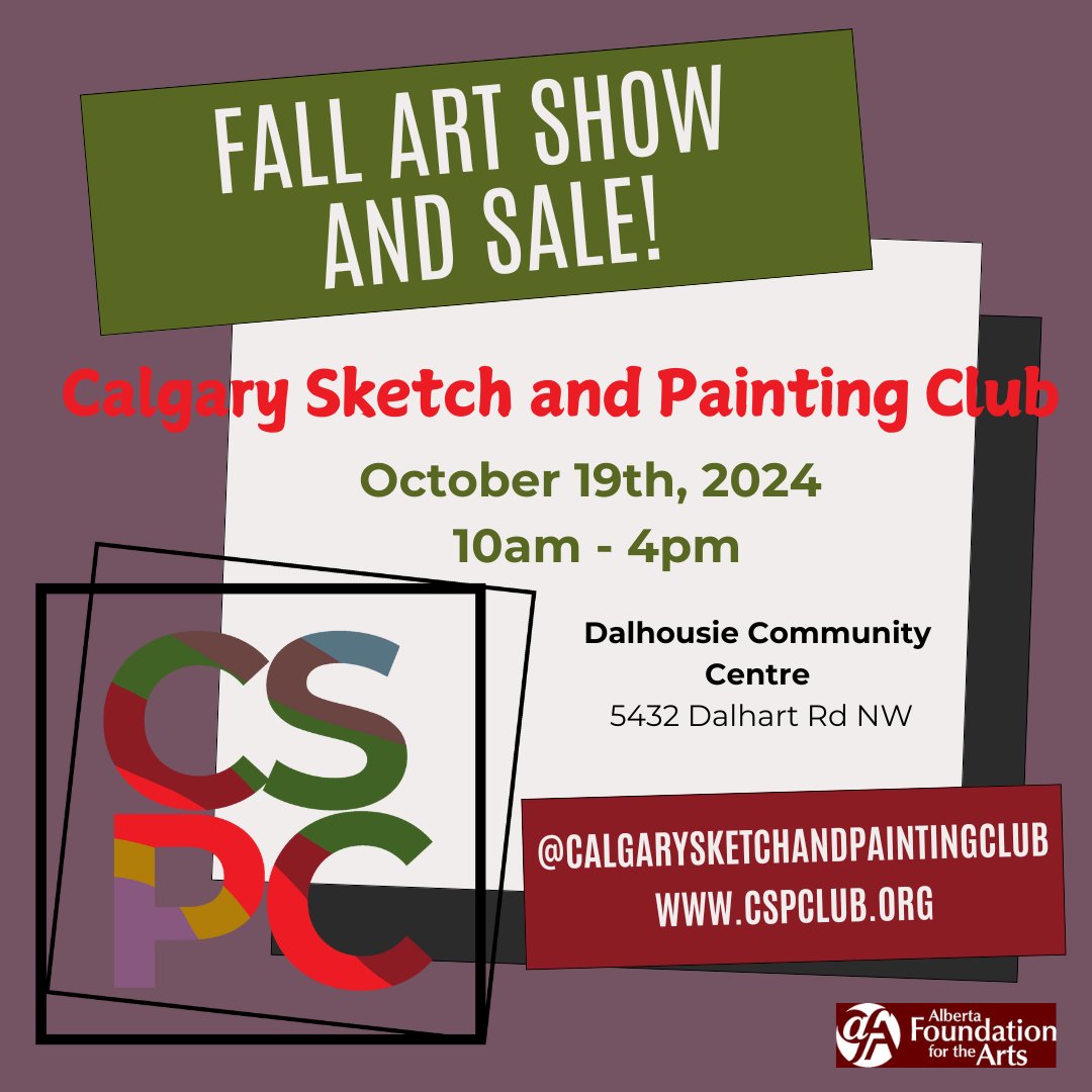CSketchClub's tweet image. The Calgary Sketch and Painting Club invites you to our bi-annual Art Show and Sale! Our talented artists will show off their newest artwork and their art will be available for purchase. Come on down, immerse yourself in art and meet the artists!
*Free Admission
*Free Parking