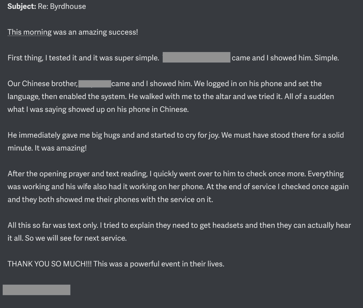 This morning, a heartwarming message reminded us why we do what we do at @ByrdhouseAI .

Language is more than words—it’s access, opportunity, and belonging. We’re grateful to build products that bring multilingual communities closer, breaking barriers and forging connections.