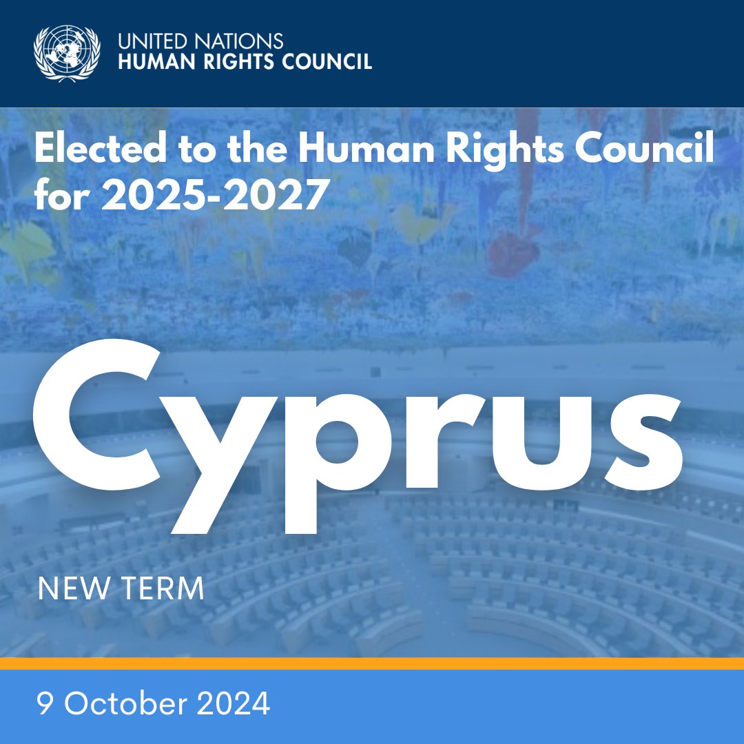 The <a href="/UN/">United Nations</a>🇺🇳 General Assembly has elected #Cyprus🇨🇾 as a member of the United Nations Human Rights Council (<a href="/UN_HRC/">UN Human Rights Council</a>) for a three-year term beginning on 1 January 2025.